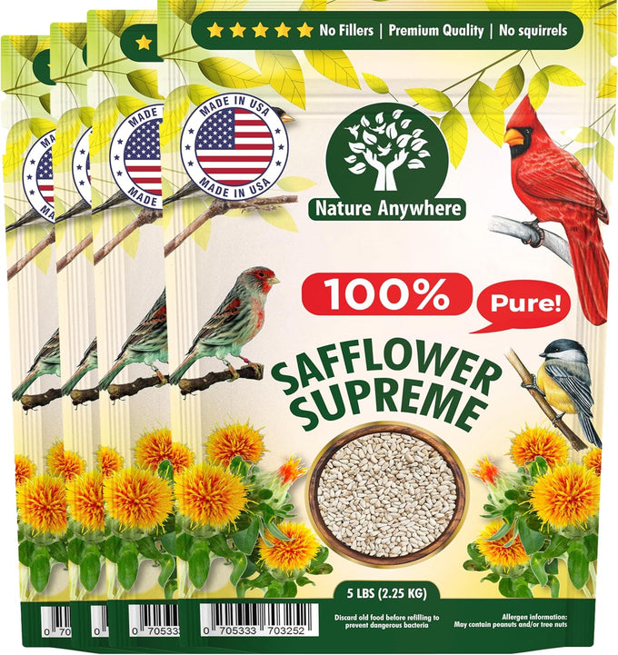 Nature Anywhere Safflower Bird Seed, 100% Pure Safflower Seed, Made in USA, No Fillers, Premium Wild Bird Food for Outside Feeders
