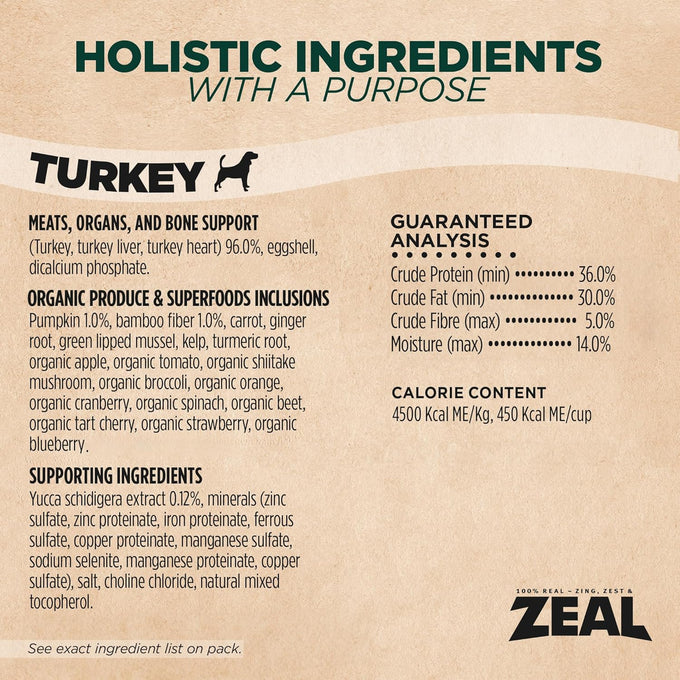 ZEAL Canada Air-Dried Turkey Recipe for Dogs - High Protein, Natural Superfoods, Nutrient Rich, No Fillers, Grain Free, Complete & Balanced (Turkey, 1 lb)