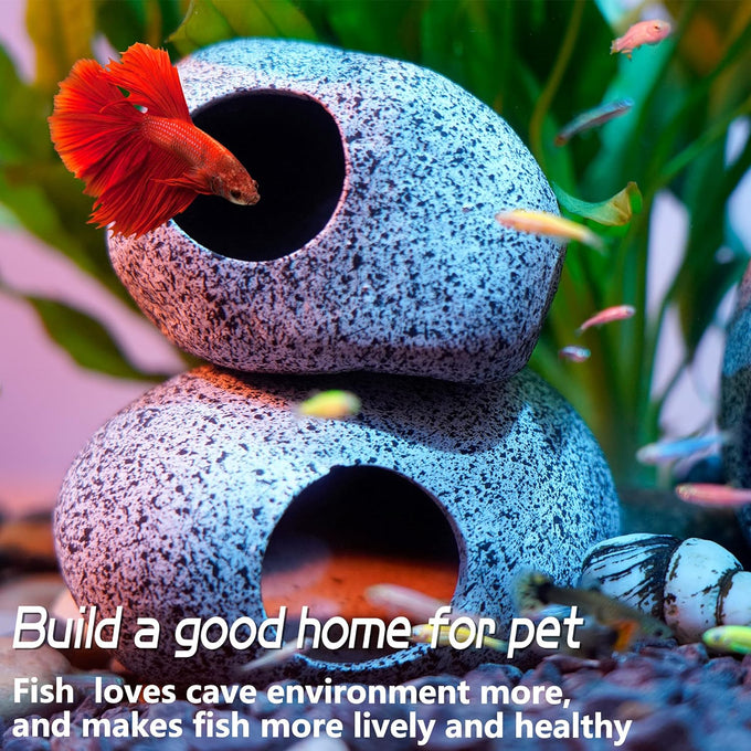 ameliade medium aquarium decorations ceramic cave fish tank accessories rock decor for small fish