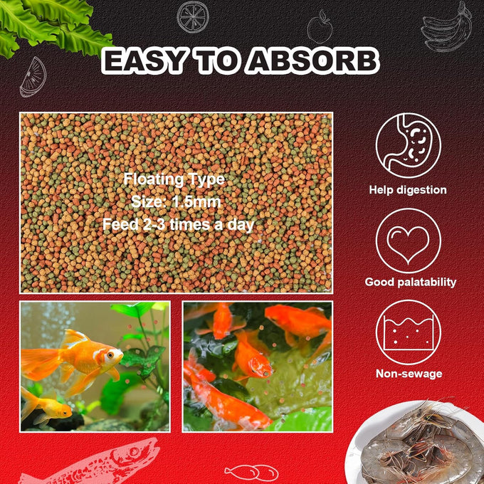 Floating Goldfish Food Pellets with Natural Antarctic Krill & Spirulina, Promotes Growth and Clear Water Formula, 12oz