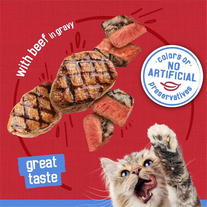 Purina Friskies Shreds with Beef in Gravy, 5.5 oz. Cans, Pack of 24, Adult Cat Food with Real Beef and Vitamins