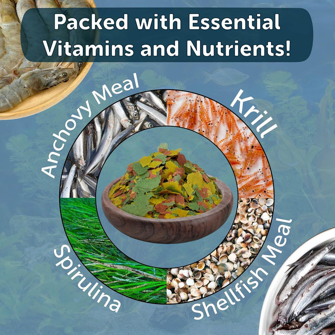 Premium Tropical Fish Flakes and Pellets, 12-Type pellets and 4-Type Wafers, 7.0oz Canister for Angel Fish and All Tropical Fish