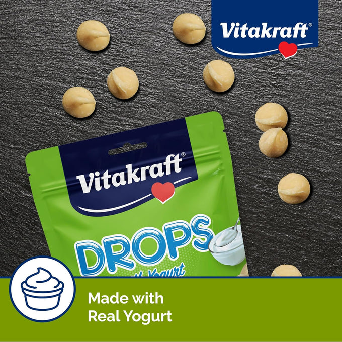 Vitakraft vanilla yogurt drops for rabbits guinea pigs and hamsters, real yogurt whey protein, no artificial colors flavors or preservatives