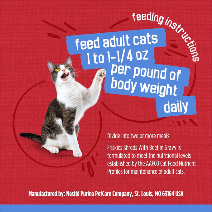 Purina Friskies Shreds with Beef in Gravy, 5.5 oz. Cans, Pack of 24, Adult Cat Food with Real Beef and Vitamins