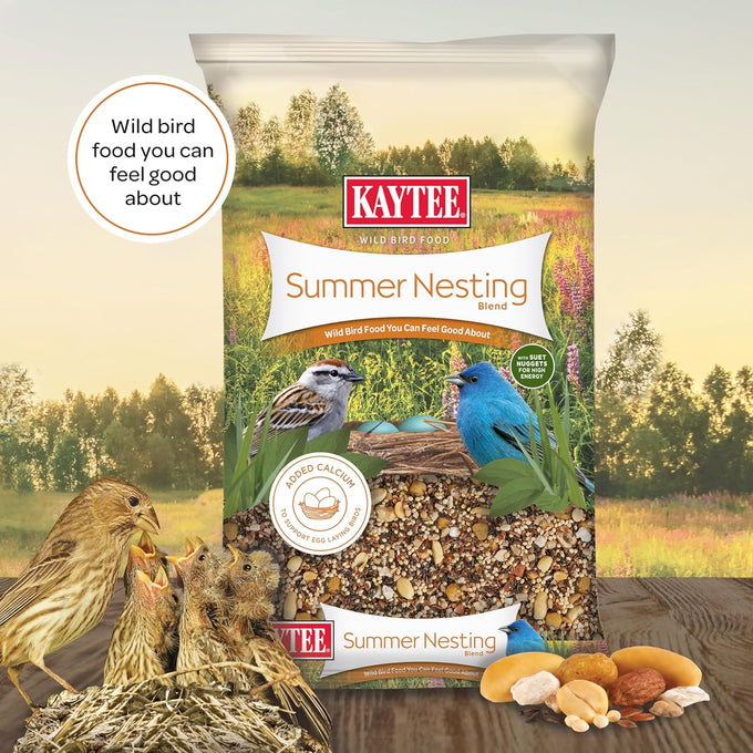 kaytee wild bird food, summer nesting seed blend, 8 lb, calcium-rich oyster shells, high protein nuts