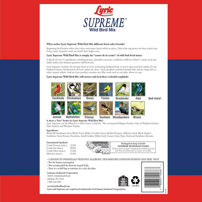 Lyric Supreme Wild Bird Seed Mix for Outside Feeders with Nuts & Sunflower Seeds, 40 lb Bag