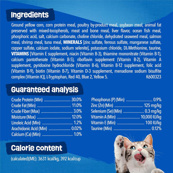 Purina Friskies dry cat food seafood sensations with salmon tuna shrimp flavors 22 lb bag