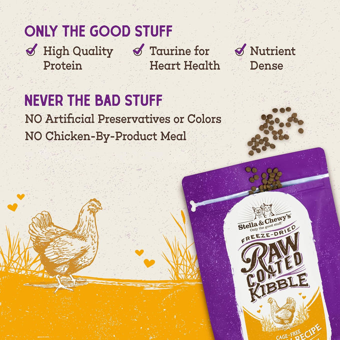Stella & Chewy's Raw Coated Cat Food - High Protein, Grain-Free Kibble with Cage-Free Chicken - Premium Digestive Support with Probiotics - Natural Small Kibble - Perfect For Picky Eaters - 2.5lb Bag