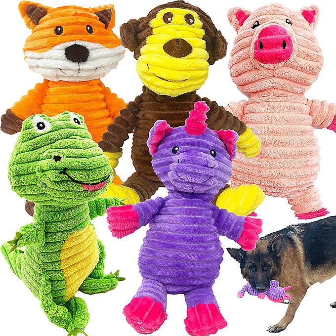 Jalousie plush toys for medium large dogs, 5 pack corduroy squeak toy