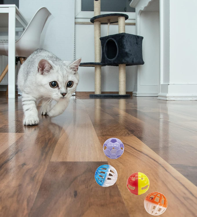Fashion's Talk 12PCS Value Pack Plastic Ball Cat Toys Lattice Balls with Bell Jingle Kitten Toy, 6 Styles, 1.5"