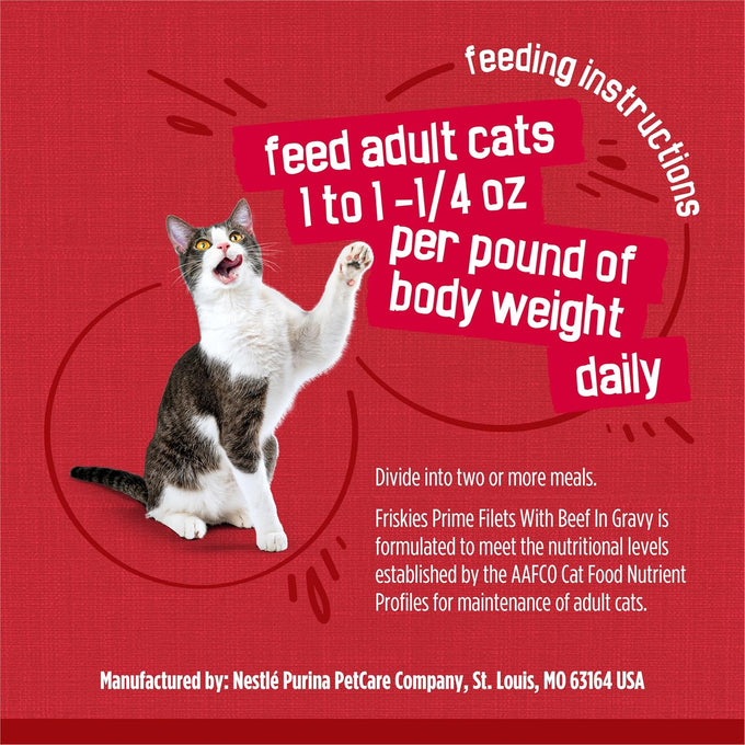 Purina Friskies Prime Filets with Beef in Wet Cat Food Gravy, 5.5 oz cans, pack of 24