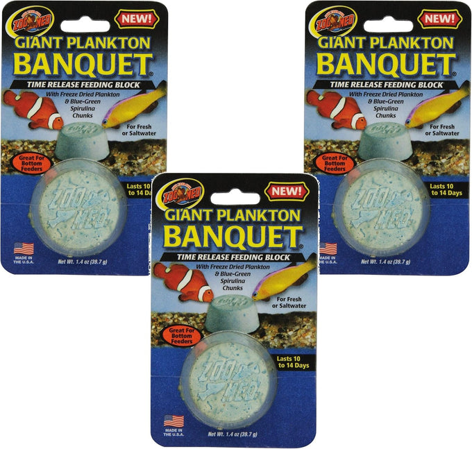 Zoo Med Laboratories Giant Plankton Banquet Block Feeders 3-Pack for Saltwater Fish – 1.4 oz Blocks Provide 10-14 Days of Sustained Nutrition with Enhanced Plankton and Spirulina