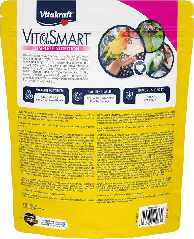 Vitakraft VitaSmart Conure Small Parrot Food 4 Pound Bag premium bird food mix with real vegetables and fruits