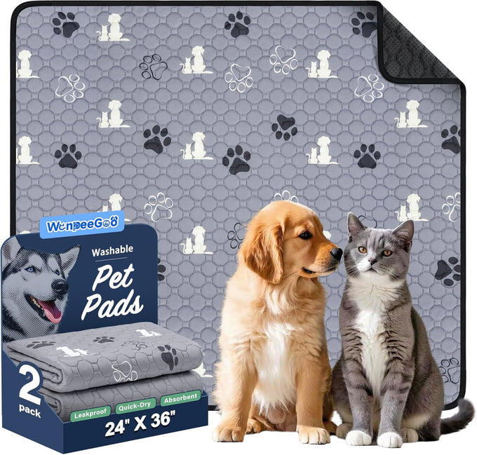 WanpeeGoo 18x24 Grey Polyester Washable Non-Slip Reusable Dog Training Pads, 4 Pack for Pet Whelping, Crate, Bed