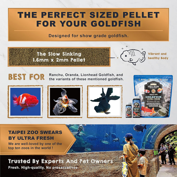 Goldfish Ultra Color 4.6 oz, Slow Sinking, All Natural, Color Enhancing Pellets, Sword Prawn Flavor