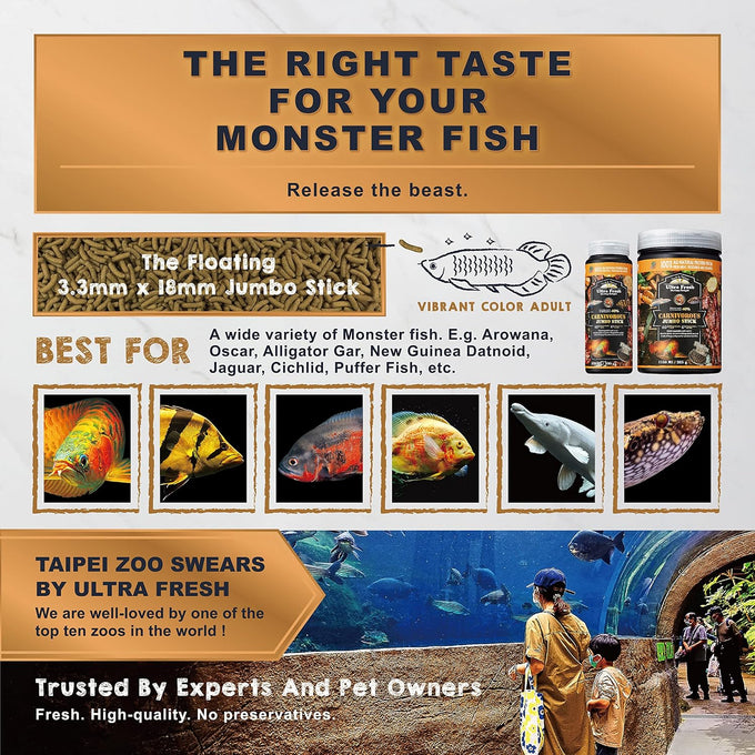 Ultra Fresh Monster Fish Food, Wild Sword Prawns, Carnivorous Jumbo Stick for Oscars and Tropical Fish, 3.53 oz